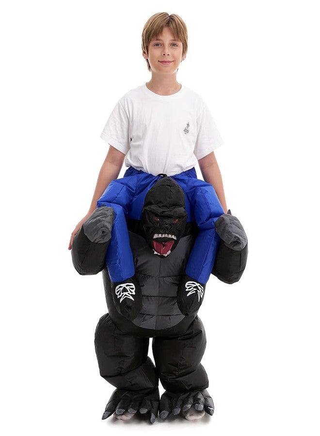 HSCTEK Inflatable Gorilla Costume Kids Boys Girls, Blow up Ride on Animal Cosplay Teen, Riding Halloween Rider Clothes Child Black - Image 1